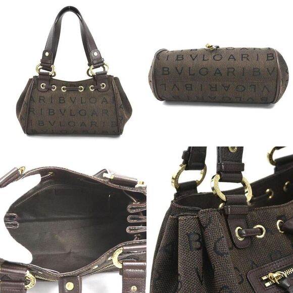 Bulgari Logo Mania Brown Canvas Handbag (Pre-Owned) - Picture 3 of 5